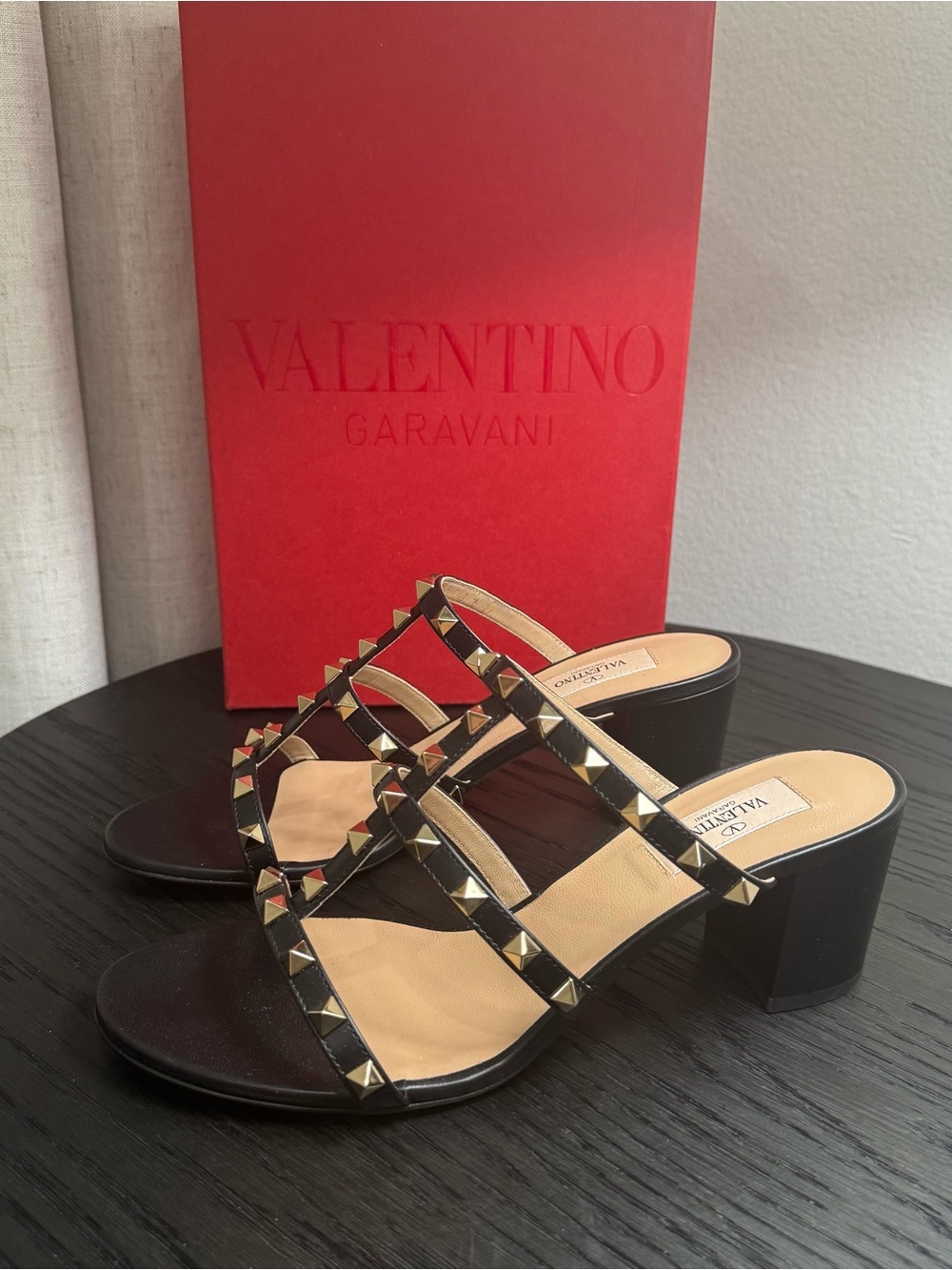 Valentino Garavani Rockstud Caged Slide Sandal Mules Black 39